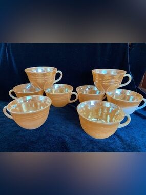 Lot of 8 FIRE KING Marigold Peach Luster Coffee Tea Cups READ